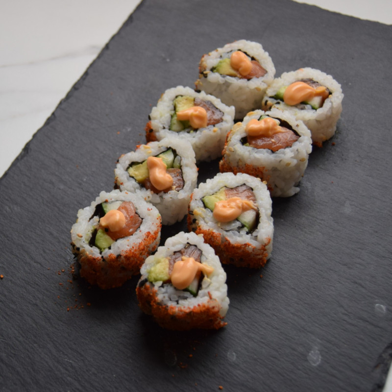 Spicy salmon california roll